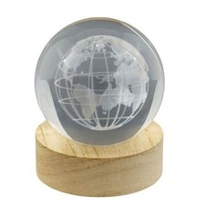 Mappamondo in vetro su base di legno con luce led 6x6x8 cm BOMBONIERA 1E7T