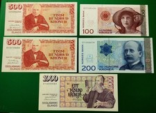 Norvegia 100 + 200 Kr 2006 49c 50d UNC + Islanda 500 Kr 1961 + 1986 + 1000 Kr ++