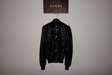 Gucci Black ICONIC Inner Web Leather Bomber Jacket 46 IT (S-M) MadeInItaly, RARE