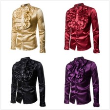 Men's Fake Silk Satin Ruffle