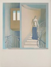 Bernadette Kelly - Lithographie originale signée Femme surréalisme à la Balthus