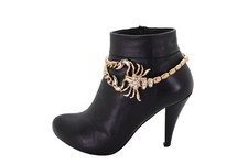 Donna Lucido Color Oro Metallo Stivale Catenina Cavigliera Scarpe Lungo Scorpion