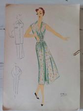 Figurino di moda anni 50-60 disengato e colorato a mano con cartamodello