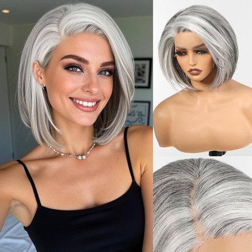 Parrucca bob liscia grigio - bob,