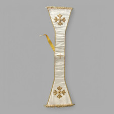 Manipolo In Seta Bianca Con Ricami Oro E Pietre Rosse