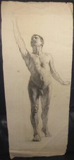 Disegno su carta  Ritratto di uomo nudo fine XIX secolo cm 57 x cm 22