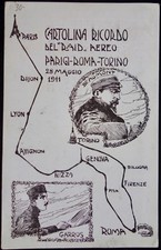 Raid aereo Parigi Roma Torino 1911 cartolina ricordo viaggiata