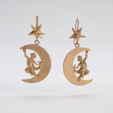 Orecchini angeli dorati luna stelle stile antico vintage fatto a mano italiano