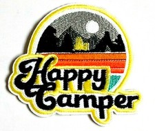 Happy Camper Patch 8cm x 7.5cm Embroidered Iron Sew On Camping Love Hippy