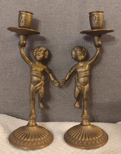 ANTICA COPPIA DI CANDELABRI IN OTTONE RAFFIGURANTI DEI PUTTI - VINTAGE