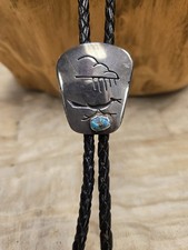 Cravatta Bolo vintage, Navajo anni 70/Turchese con motivo Road Runner