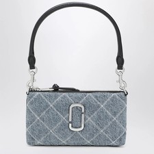 Marc Jacobs Pochette snapshot in denim trapuntato con cinghie in pelle e catena