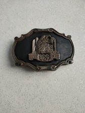 Fibbia Cintura Modello Tipo Harley Davidson,  Eagle + Pelle Nera Vintage Anni 80