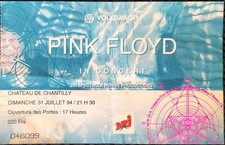 PINK FLOYD TICKET BILLET CONCERT AU CHATEAU DE CHANTILLY FRANCE LE 31 JUILLET 94