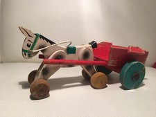 PO LA  Cavallino carretto legno vintage rare toy wooden toy