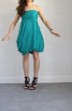 Abito Vestito Zara Fascia In Pura Seta Palloncino Verde Acqua Taglia S