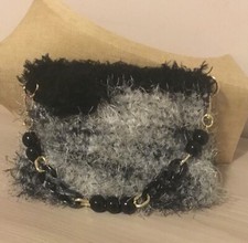 Borsa  borsetta mini bag uncinetto, borsetta pelosa nero grigio