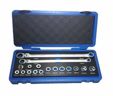 SET CHIAVI A BUSSOLA 17 PEZZI VALIGIA  LUNGHE A CRICCHETTO CON SNODO da 8 a 22mm