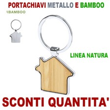 20/50/100pz PORTACHIAVI FORMA DI CASA METALLO BAMBOO PERSONALIZZABILE INGROSSO