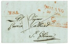 P4012 - ITALIA PREFILATELICA 1842, PARTENZA DA BERGAMO, TRANSITO A MILANO