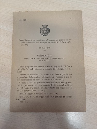Decreto regno italia isasca - regno, d'italia