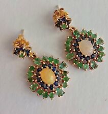 ORECCHINI IN ARG. ST. 925 DORATO CON SMERALDI, ZAFFIRI, OPALI DI WELO NATURALI