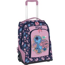 Zaino Stitch Trolley Scuola Rosa e blu  Bambina Carrello Rotelle Elementare