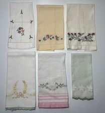 DOLCE LOTTO DI *6* ASCIUGAMANI VINTAGE A MANO/BORDO ALL'UNCINETTO OSPITI/PUNTA DITA