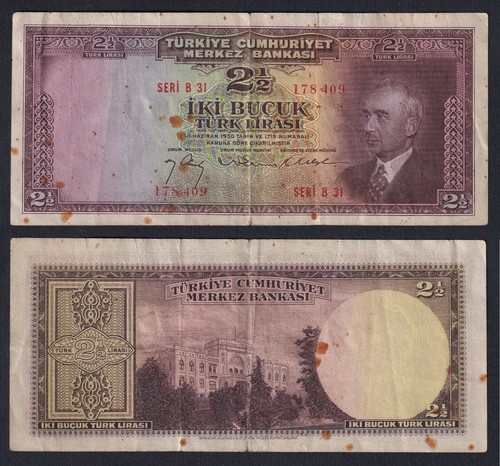 Banconota turchia 2 lira - 2, 1/2