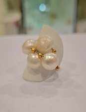 Anello donna Oro giallo18 kt,  Acciaio, Perle barocche bianche Mis 14 GOLD Ring