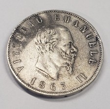 1863 Italy 2 Lira .835 Silver