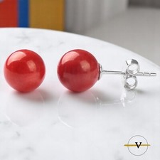 ORECCHINI DONNA IN ARGENTO 925 E CORALLO ROSSO 10 mm PIETRA DURA NATURALE