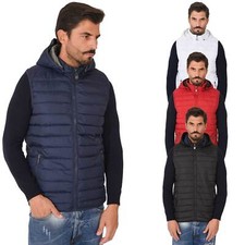 Smanicato Uomo Cappuccio Staccabile Piumino Senza Maniche Giubbino Slim Fit
