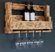 Cantinetta Vino Rustica Shabby Da Parete Portabottiglie E Calici In Legno