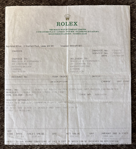 Rolex service certificate - rolex, gmt