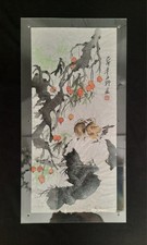 Coppia Dipinti Inchiostro Su Carta Di Riso Asia Originali