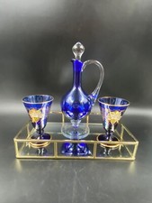 Servizio Set Brocca 2 Calice Bicchiere Vino Chiaro Scuro vetro Murano blu cobalt