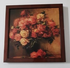 Renoir Vaso con fiori stampa con cornice in legno in radica lucida  Misura 27x27