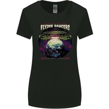 T-Shirt Donna A Taglio Più Ampio UFO Alieni Che Mangiano Pianeti