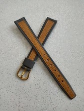 CINTURINO OROLOGIO BULOVA 13MM CUCITURE Bitono Vintage Vera Pelle Impermeabile 