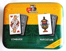 Cofanetto in latta con 2 mazzi di carte Modiano nuove Lombarde Napoletane
