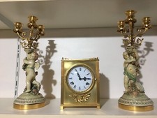 Trittico orologio ottone + 2 candelabri
