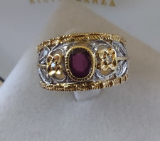 Anello Fascia stile Buccellati Traforo Fiorentino in oro G e B Rubino e Diamanti