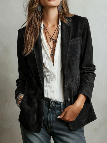 Blazer pelle scamosciata - , nero