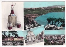 P01563 - CARTOLINA MARINO LAZIALE - VEDUTE PANORAMICHE CON FIASCO DI VINO - g/vg