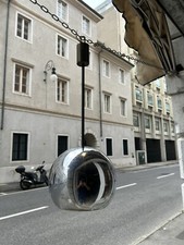 LAMPADA A SOSPENSIONE 70s SFERA CROMATA ITALIAN DESIGN PENDANT LAMP