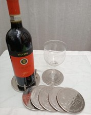 Set di 6 sottobicchieri e supporto in rilievo placcati in argento vintage