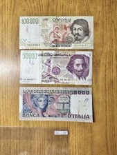 LOTTO 3 BANCONOTE LIRE 100000 CARAVAGGIO 50000 BERNINI 2º TIPO VOLTO Q4