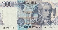 Q1 - Banconota ITALIA 10000 Mille Lire A. Volta Serie VB378101U