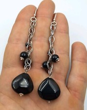 Orecchini da Donna Pendenti In Argento 925 Rodiato Onice Naturale Handmade 